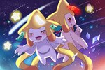 ambiguous_gender duo eyes_closed night open_mouth red_eyes sky smile star white_body yekongsky kirby_(series) nintendo pokemon kirby generation_3_pokemon jirachi legendary_pokemon pokemon_(species) absurd_res hi_res