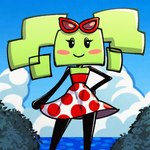 beach_clothes big_breasts big_nipples blush breast_expansion breast_growth breast_shrinking breasts expansion eyelashes eyewear female green_body green_nipples green_skin growth nipples pigtails shrinking_breast solo sunglasses sachasketchy mario_bros nintendo paper_mario mimi_(paper_mario) humanoid animated