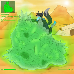 abdominal_bulge anthro anthro_pred belly_rub confined cramped desert digestion digestion_implied eye_patch eyewear feral feral_prey glowing hand_on_belly implied_fatal interface lying male male_pred mouth_shot muffled multiple_prey on_front open_mouth paws predator/prey prey_outline radiation roaring same_size_vore size_difference smaller_pred soft_vore solo squirming struggling tail text tight_belly tongue tongue_out unwilling_prey vore wasteland conditional_dnp samagthrav2 fallout microsoft movler canid canine canis deathclaw mammal scalie wolf 1:1 absurd_res english_text hi_res