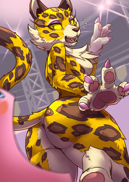 anthro breasts butt claws countershading duo eyeshadow female fur makeup nude spots tuft exaxuxer kirby_(series) kirby_and_the_forgotten_land nintendo clawroline kirby felid leopard mammal pantherine 2022 absurd_res hi_res