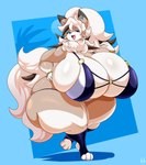 anthro big_breasts bikini biped breasts clothed clothing ear_piercing eyelashes female hair huge_breasts huge_thighs hyper hyper_breasts hyper_thighs looking_at_viewer open_mouth piercing pupils simple_background smile solo swimwear thick_thighs three-quarter_view two-piece_swimsuit kirbot12 nintendo pokemon garnet_(thicccomplex) generation_7_pokemon lycanroc pokemon_(species) absurd_res hi_res