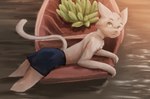 anthro banana boat clothed clothing food fruit fur green_eyes grey_body grey_fur male plant rural solo topless vehicle watercraft young stampmats digital_media_(artwork) shaded