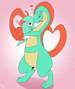 anthro biped blush blush_lines digitigrade duo eye_contact eyebrows female green_body heart_symbol holding_another hug larger_anthro larger_female looking_at_another male open_mouth open_smile side_view simple_background size_difference smaller_humanoid smaller_male smile tongue white_body fuf nintendo pokemon generation_3_pokemon grovyle humanoid kirlia pokemon_(species) 2019 digital_media_(artwork) hi_res