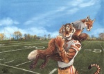 2008 american_football anthro ball blotch canid canine carrying_another chevali_firebirds clothed clothing cloud cuddling detailed detailed_background devlin_miski dipstick_tail duo felid fox fully_clothed grass gridiron_ball hindpaw holding_ball holding_object interspecies kyell_gold love male mammal markings out_of_position outside pantherine paws plant romantic romantic_couple shoulder_carry sky sport tail tail_markings tiger wiley_farrel