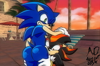 anthro big_butt butt duo green_eyes male mostly_nude one_eye_closed red_eyes smile wink ancientonyx sega sonic_the_hedgehog_(series) shadow_the_hedgehog sonic_the_hedgehog eulipotyphlan hedgehog mammal
