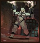 accessory anthro balls barazoku bdsm big_balls big_penis cock_ring detailed_background dungeon erection foreskin fur genitals harness hooves horn humanoid_genitalia humanoid_penis jewelry magic_user male muscular muscular_male nipple_piercing nipples nude penis penis_accessory penis_jewelry piercing retracted_foreskin smile solo white_body white_fur lugiem bovid caprine goat mammal absurd_res hi_res
