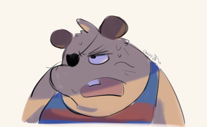 anthro biped bodily_fluids clothing eye_patch eyewear male open_mouth shirt simple_background solo sweat topwear negigi gamba_no_bouken gamba_no_bouken_(series) yoisho mammal mouse murid murine rodent 2026