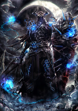 armor biped bone clothed clothing crescent_moon holding_object holding_shield male moon shield skull solo standing ksuwabe fate_(series) type-moon king_hassan undead