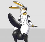 anthro balls big_balls big_penis genitals huge_balls huge_penis machine male orange_eyes penis solo thick_thighs white_body jiqqy 13un lagomorph leporid mammal rabbit robot