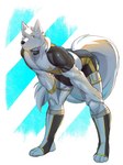 anthro bent_over biceps biped bodily_fluids clothing fur looking_away male muscular muscular_anthro muscular_male solo sweat sweatdrop sweaty_body tight_clothing white_body white_fur yellow_eyes meowmeds canid canine canis mammal wolf 2024