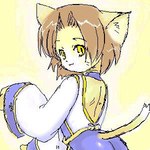 anthro asian_clothing brown_hair butt clothing east_asian_clothing female fur hair kemono looking_at_viewer orange_body orange_fur solo uriko_nonomura yellow_eyes akisaka bloody_roar konami domestic_cat felid feline felis mammal 1:1 low_res
