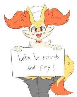 ambiguous_gender anthro blush blush_lines chef_hat clothing collar fur grey_body grey_fur hat headgear headwear holding_object holding_sign inviting looking_at_viewer open_mouth orange_body orange_eyes orange_fur sign simple_background solo tail text tongue white_body white_fur yellow_body yellow_fur se1t nintendo pokemon braixen canid canine generation_6_pokemon mammal pokemon_(species) 2025 4:5 absurd_res english_text hi_res