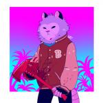 ambiguous_gender anthro axe blood bodily_fluids border clothed clothing cosplay fingerless_gloves fire_axe frown fully_clothed fur gloves gore gradient_background grey_body grey_fur handwear holding_object jacket letterman_jacket male melee_weapon narrowed_eyes rat_tail simple_background solo squint standing synthwave tail topwear weapon white_border drawdroid hotline_miami ian_(drawdroid) jacket_(hotline_miami) american_opossum mammal marsupial virginia_opossum 1:1 2016 absurd_res hi_res portrait three-quarter_portrait