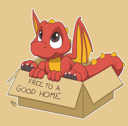 ambiguous_anthro ambiguous_gender anthro box brown_eyes closed_smile container glistening glistening_eyes logo membrane_(anatomy) membranous_wings mouth_closed red_body red_tail simple_background sitting smile solo spiked_tail spikes spikes_(anatomy) tail tan_background text wings yellow_body yellow_wings young young_ambiguous young_anthro pandapaco mythology dragon mythological_creature mythological_scalie scalie artist_logo english_text signature