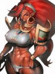 abs armor big_breasts breasts camel_toe clothed clothing ear_piercing ear_ring female muscular muscular_female muscular_humanoid nipple_outline not_furry piercing ring_piercing solo wide_hips fumio936 breath_of_the_wild nintendo the_legend_of_zelda urbosa gerudo humanoid hylian 3:4 hi_res