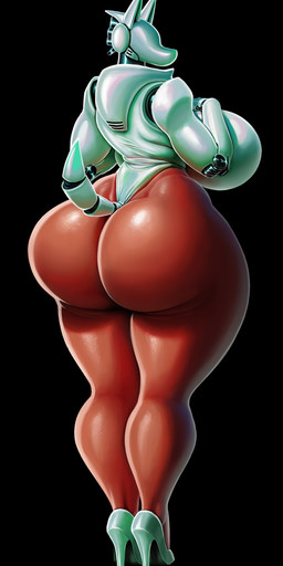 anthro big_breasts big_butt breasts butt cybernetics female hand_on_breast huge_breasts huge_butt looking_at_viewer looking_back machine rear_view simple_background solo thick_thighs wide_hips patacon haydee_(game) haydee android canid canine cyborg mammal robot robot_anthro 2019 full-length_portrait hi_res portrait