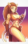 abs anthro armor aztec biceps big_breasts blade bottomwear bracers breasts choker cleavage clothed clothing dreadlocks eyelashes female fur gauntlets gloves hair handwear jewelry loincloth melee_weapon muscular muscular_anthro muscular_female necklace simple_background smile solo standing thick_thighs underwear weapon wide_hips secretly_saucy tales_of_the_ashes_(series) fe'lis_(character) cougar felid feline mammal 2017 digital_media_(artwork) hi_res