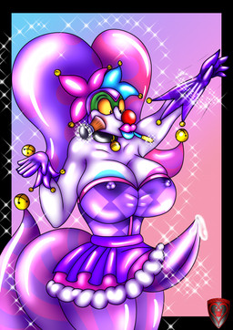 anthro bimbofication bimbofied bodily_fluids bottomwear breast_growth breasts clothing clown clown_costume clown_makeup clown_nose clown_paint clownification clownpocalypse erection erection_under_clothing erection_under_skirt fool's_hat genital_fluids growth gynomorph hat headgear headwear intersex jester latex latex_body latex_clothing lips lythlphene magic makeup mid_transformation precum rubber_clothing skirt solo thick_lips transformation transformation_through_magic ladyfoxheart humanoid lizard reptile scalie absurd_res hi_res
