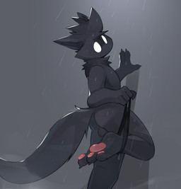 3_toes 4_fingers anthro backsack balls bent_leg biped black_balls black_body black_clothing black_fur black_tail black_underwear blush blush_lines butt cheek_tuft claws clothed clothed_anthro clothed_male clothing clothing_around_one_leg clothing_pull empty_eyes facial_tuft feet finger_claws fingers fur genitals grey_background hindpaw male male_anthro mouthless neck_tuft noseless partially_clothed partially_clothed_anthro partially_clothed_male pawpads paws pink_pawpads pointy_ears simple_background solo tail toe_claws toes tuft underwear underwear_around_one_leg underwear_down underwear_only underwear_pull wet wet_body wet_fur white_eyes smite_(artist) kota_(smite) canid canine canis mammal wolf 2025 digital_drawing_(artwork) digital_media_(artwork) hi_res