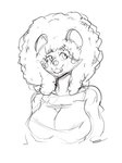 afro anthro big_hair breasts clothed clothing eyebrow_through_hair eyebrows facial_piercing female fluffy fluffy_hair hair lip_piercing lip_ring piercing ring_piercing simple_background smile solo translucent translucent_hair sketchydot kiera_southpaw hyena mammal 3:4 digital_drawing_(artwork) digital_media_(artwork) half-length_portrait hi_res monochrome portrait shaded sketch