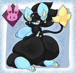 anthro big_breasts big_butt black_body black_hair blue_breasts breasts butt female hair huge_butt solo tail thick_thighs yellow_eyes lewdchuu_(artist) nintendo pokemon juno_(lewdchuu) generation_4_pokemon luxray pokemon_(species) hi_res