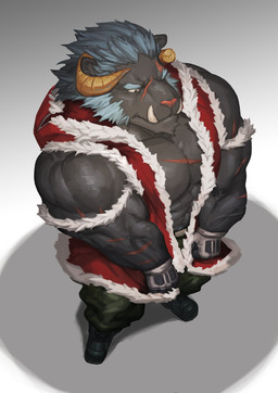abs anthro big_muscles black_body black_fur blue_hair boots bottomwear camo camo_bottomwear camo_clothing camo_pants camo_print clothing combat_boots fingerless_gloves footwear fur gloves hair handwear high-angle_view horn male muscular muscular_anthro muscular_male pants pattern_bottomwear pattern_clothing pattern_pants pecs pink_nose scar shoes simple_background sleeveless_hoodie solo triceps tusks traver009 lifewonders tokyo_afterschool_summoners krampus_(tas) demon felid lion mammal pantherine 2018 absurd_res hi_res
