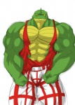 abs anthro biceps big_muscles biped clothing crocodile crocodilian crocodylid hi_res male muscular muscular_anthro muscular_male pecs pose reptile scales scalie shirt simple_background solo standing tank_top topwear torn_clothing wani white_background yellow_eyes yongdasom