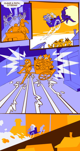 ambiguous_gender anthro armor dialogue female group jumping male ramp running scared silhouette simple_background vehicle vanilla_candy akira_slide unicorn_blood_(comic) bean_(vanilla_candy) briar_(vanilla_candy) saffron_(unicorn_blood) tulip_(unicorn_blood) arthropod avian bird bovid caprine hybrid insect lepidopteran mammal moth reptile scalie sheep snake absurd_res comic hi_res restricted_palette