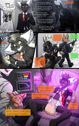agent angry anthro big_ears bodily_fluids bound brainwashing cabinet captured caught clothing dialogue diaper dragged_away dragging feral files fur genital_fluids grey_body grey_fur group gun hypnotic_screen intelligence_loss iv_bag kidnapping male medical_instrument mental_regression mind_control ranged_weapon scientific_instrument solo_focus speech_bubble spiral spiral_eyes spying submissive submissive_male suit text unclean_diaper urine used_diaper weapon wet_diaper wetting fetimation toya_pup canid canine canis domestic_cat felid feline felis hyena mammal wolf comic english_text hi_res