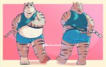 anthro belly butt clothing feet male overweight overweight_male simple_background solo underwear spacepanda felid mammal pantherine tiger 2024 hi_res