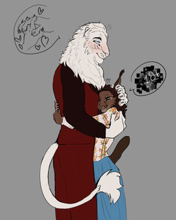 alternate_species anthro blue_bottomwear blue_clothing blue_eyes blue_skirt blush bottomwear brown_hair clothed clothing duo ear_tuft eyes_closed female female_anthro fully_clothed fur furrification grey_background hair hand_holding heart_symbol hug hugging_another larger_male long_hair looking_down looking_down_at_another male male_anthro mane pants pattern_clothing pattern_shirt pattern_topwear pink_blush pink_nose raised_tail red_bottomwear red_clothing red_pants red_topwear red_vest romantic romantic_couple shirt short_tail simple_background size_difference skirt smaller_female snout speech_bubble standing tail tail_tuft topwear tuft vest white_body white_fur white_mane chorny_vasiliok the_hunger_games coriolanus_snow lucy_gray_baird caracal caracal_(genus) felid feline lion mammal pantherine 2024 4:5 digital_drawing_(artwork) digital_media_(artwork) flat_colors hi_res pictographics