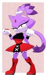 anthro boots breasts clothing cosplay dress female footwear gloves hair handwear orange_eyes ponytail purple_body shoes solo tail deliciouscake sega sonic_the_fighters sonic_the_hedgehog_(series) blaze_the_cat honey_the_cat domestic_cat felid feline felis mammal absurd_res hi_res