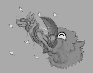 ambiguous/ambiguous ambiguous_gender anthro beak coiling duo imminent_vore long_tongue neck_bulge sparkles tongue vore aerithdemon avian bird canid canine kawkaw_(deltarune) mammal