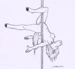 anthro breasts dancing female genitals half-closed_eyes hanging_breasts narrowed_eyes navel nipples pole pole_dancing pussy simple_background solo upside_down white_background rabbi-tom red_shetland equid equine horse mammal 2016 monochrome