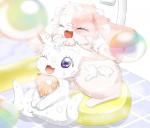 anthro bathing brown_eyes chest_tuft clover_(plant) duo eyelashes eyes_closed female fur heart_symbol japanese long_ears one_eye_closed orange_body orange_fur pink_body pink_fur plant short_fur sitting smile soap tuft water wet white_body white_fur wink makuran happy_happy_clover pixiv sayuri_tatsuyama clover_(happy_happy_clover) mallow_(happy_happy_clover) domestic_rabbit lagomorph leporid lop_rabbit mammal oryctolagus rabbit hi_res