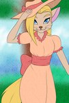 anthro black_nose blonde_hair blue_eyes bow_ribbon cheek_tuft clothed clothing dress eyebrows facial_tuft female front_view hair hat headgear headwear holding_clothing holding_hat holding_headgear holding_headwear holding_object long_hair looking_at_viewer simple_background solo tail tuft whiskers white_body yellow_tail young young_anthro young_female joykill tom_sawyer_(2000_film) becky_thatcher domestic_cat felid feline felis mammal 2016 hi_res