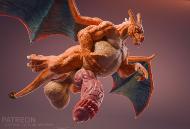 balls big_balls big_penis bodily_fluids flying genital_fluids genitals huge_balls huge_penis hyper hyper_balls hyper_genitalia hyper_penis male membrane_(anatomy) membranous_wings penis precum precum_string scales solo text tongue tongue_out wings aquafreeze nintendo pokemon zharus_(aquafreeze) charizard generation_1_pokemon pokemon_(species) scalie hi_res url