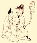 anthro blush claws clean_diaper clothed clothing diaper duo eyes_closed hair horn hug love male male/male raised_tail tail wearing_diaper snofu mythology everestdragon snofu_(character) dragon felid feline mammal mythological_creature mythological_scalie scalie hi_res