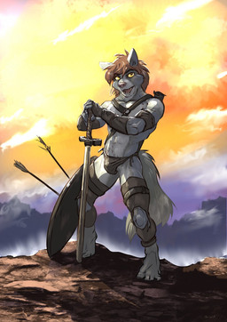 abs anthro arrow_(weapon) athletic bandolier biceps bottomwear bracelet bulge clothed clothing digitigrade flirting gloves handwear jewelry leggings legwear loincloth male melee_weapon muscular muscular_male navel pecs ranged_weapon scabbard shield skimpy sword thong topless underwear warrior weapon yellow_eyes marsonaut canid canine canis mammal wolf hi_res