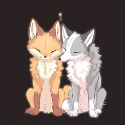 ambiguous_gender black_background black_nose blep brown_body brown_fur cheek_tuft chest_tuft claws countershading dipstick_tail duo eyes_closed facial_tuft feet feral fluffy fur gloves_(marking) grey_body grey_fur inner_ear_fluff leg_markings markings multicolored_body multicolored_fur multicolored_tail neck_tuft orange_body orange_fur quadruped simple_background sitting smile socks_(marking) tail tail_markings toes tongue tongue_out tuft white_body white_claws white_fur fusau canid canine fox mammal red_fox true_fox 1:1 2026 digital_media_(artwork) hi_res signature