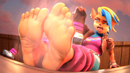 5_toes anthro barefoot clothing countershade_feet countershading disgust feet female foot_fetish foot_focus footwear fur holding_clothing holding_footwear holding_object holding_shoes humanoid_feet musk musky_feet orange_body orange_fur plantigrade shoes smelly smelly_feet soles solo toes tongue tongue_out doopysart activision crash_bandicoot_(series) pirate_tawna bandicoot mammal marsupial 16:9 2025 3d_(artwork) digital_media_(artwork) hi_res widescreen