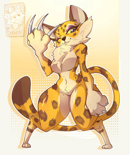 anthro breasts claws countershading featureless_breasts featureless_crotch female fur markings nude one_eye_closed pubes solo spots spotted_body spotted_fur wide_hips wink mr._deathcat kirby_(series) kirby_and_the_forgotten_land nintendo clawroline felid leopard mammal pantherine 2022 absurd_res hi_res