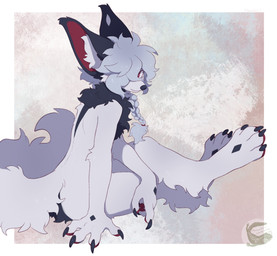 ambiguous_gender anthro black_claws braided_hair claws finger_claws fluffy fluffy_chest fur hair pawpads red_eyes red_pawpads solo tail toe_claws white_body white_fur white_hair mochiri canid canine fox mammal absurd_res hi_res
