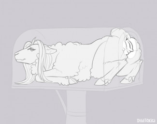 alternate_species anatomically_correct anatomically_correct_anus anatomically_correct_genitalia anatomically_correct_vulva animal_genitalia animal_vulva anus bovine_genitalia bovine_vulva breeding_mount butt cloven_hooves dewclaw_hooves female female_feral feral genitals hooves pasiphae_structure presenting presenting_hindquarters quadruped smile solo vulva digitoxici ithilwen_galanodel bovid caprine mammal sheep 2026 digital_media_(artwork) hi_res line_art monochrome