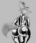 anthro bedroom_eyes big_butt butt clothing huge_butt latex latex_clothing looking_at_viewer looking_back looking_back_at_viewer male narrowed_eyes presenting presenting_hindquarters seducing_viewer seductive slim solo tail thick_thighs dodgesthehusky disney zootopia nick_wilde canid canine fox mammal red_fox true_fox