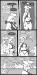 1:2 absurd_res animate_inanimate anthro areola big_breasts bikini blindfold breasts butt canid canine canis cleavage clothed clothing comic curvy_figure demon dialogue english_text female group hair hi_res huge_breasts lagomorph lagotrope leporid living_clothing lizard male mammal monochrome monster mythological_basilisk mythological_creature mythological_scalie mythology nipples rabbit reptile scalie swimming_pool swimwear text thick_thighs voluptuous water weapon wide_hips wolf
