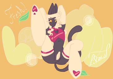 anthro anus armwear blonde_hair bubble butt clothed clothing erection femboy food footwear fruit fur genitals gloves hair handwear legwear lemon looking_at_viewer male penis plant presenting presenting_anus presenting_hindquarters presenting_penis simple_background smile socks solo tail text thigh_highs topwear liliond lemon_(liliond) domestic_cat felid feline felis mammal digital_media_(artwork) english_text hi_res
