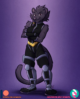 4_toes 5_fingers anthro belt black_body black_fur black_nose black_whiskers bodysuit boots breasts claws clothed clothing crossed_arms exposure_variation feet female finger_claws fingerless_gloves fingers footwear front_view fur gloves handwear hindpaw humanoid_hands looking_at_viewer melanistic paws plantigrade shoes skinsuit sleeveless_clothing smile solo standing text tight_clothing toes whiskers nicnak044 rivals_of_aether clairen_(rivals_of_aether) felid leopard mammal pantherine 2021 digital_media_(artwork) url watermark