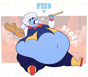 belly big_belly blorp blue_body cloud_hair female female_humanoid food hair huge_belly morbidly_obese morbidly_obese_female morbidly_obese_humanoid obese obese_female obese_humanoid overweight overweight_female overweight_humanoid pointer sandwich_(food) sitting solo text white_hair ridiculouscake deltarune undertale_(series) elnina_(deltarune) darkner elemental_creature elemental_humanoid humanoid 2025 hi_res