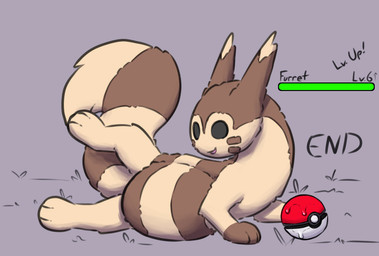 abdominal_bulge ambiguous_gender ambiguous_pred digestion feral feral_pred fully_inside gameplay_mechanics gui health_bar pokeball simple_background solo tail vore sarek_aran_desian nintendo pokemon furret generation_2_pokemon pokemon_(species) absurd_res hi_res